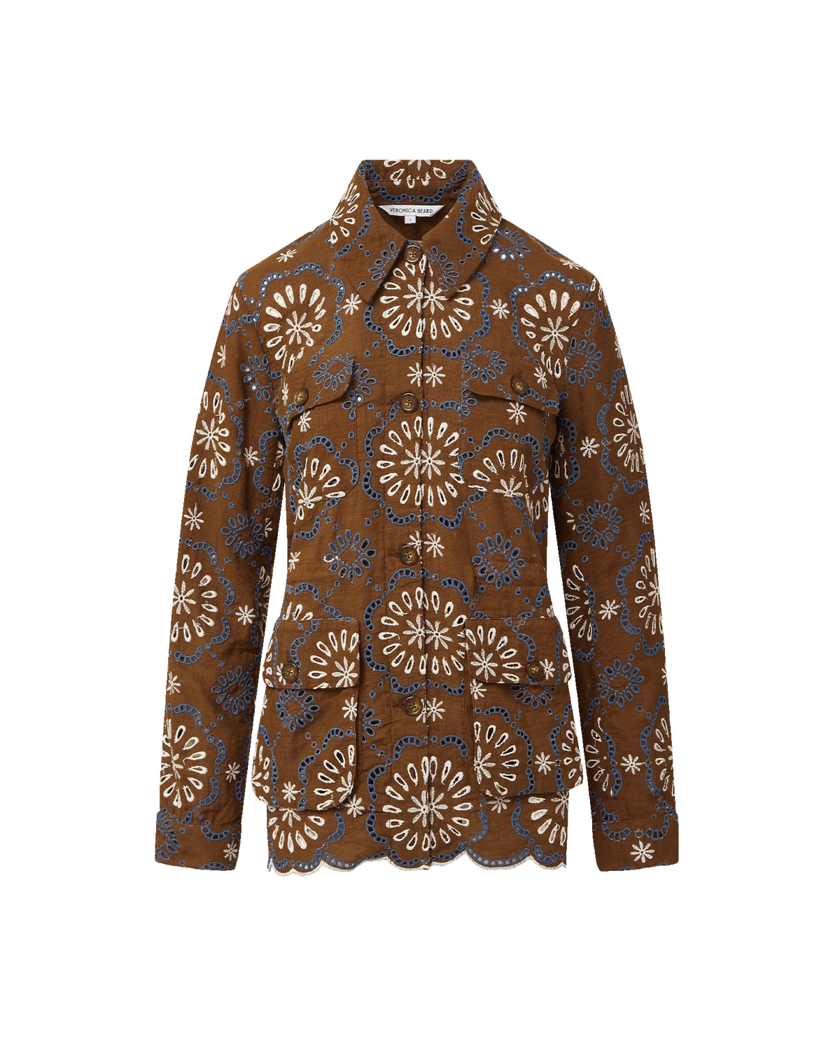 Veronica Beard Kiki Linen Eyelet Light-Brown Bungee Field Jacket (Surplus - New)