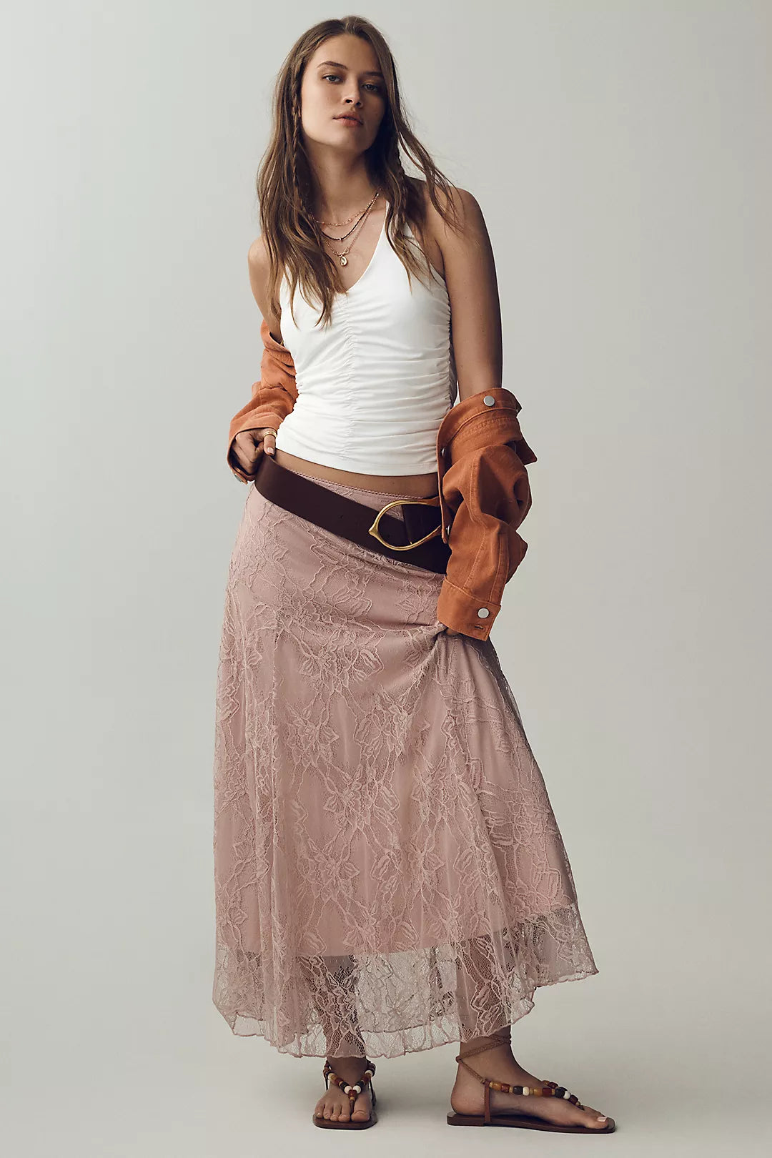 By Anthropologie Asymmetric Drop-Waist Lace Midi Skirt (Surplus - New)