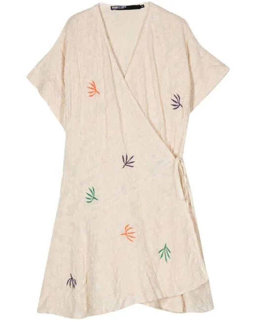 Bimba Y Lola Women’s Natural Embroidered Wrap-Design Dress
