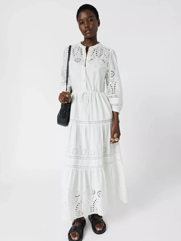 Gerard Darel Rhonie Cutwork Tiered Maxi Dress in Cream (Surplus - New)