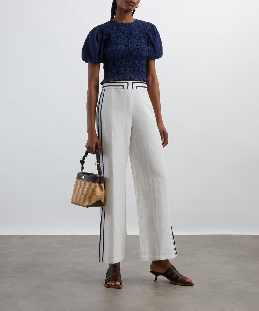 Maria de la Orden Baila Navy Shirt, Cotton Puff-Sleeve Top (Surplus - New)
