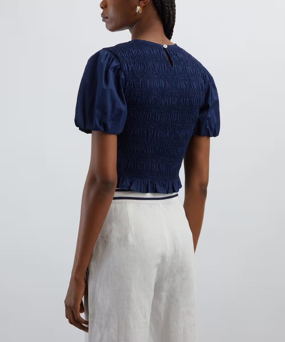 Maria de la Orden Baila Navy Shirt, Cotton Puff-Sleeve Top (Surplus - New)