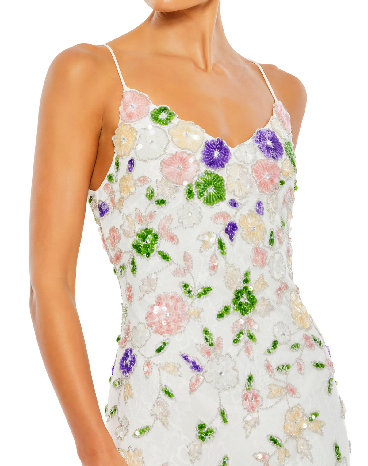 Mac Duggal White Multi Embellished Lace Sleeveless V-Neck Gown (Surplus - New)