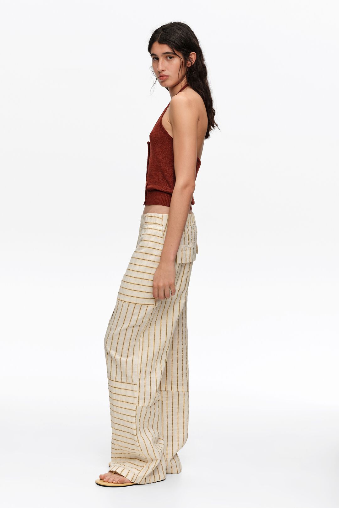Bimba y Lola Ocher Cotton Patchwork Jogger Trousers with Stripes (Surplus - New)