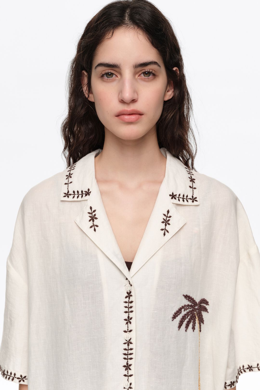 Bimba y Lola Brown Linen Blend Palm Tree Shirt Dress (Surplus - New)
