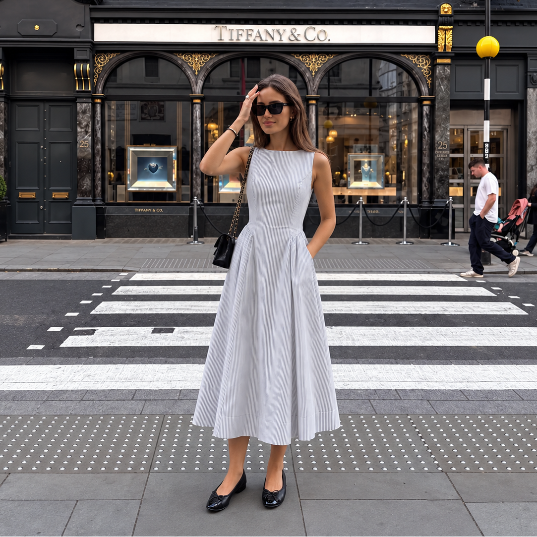 Aritzia Wilfred Tina Poplin Dress – Striped Cotton Maxi Dress (Surplus - New)