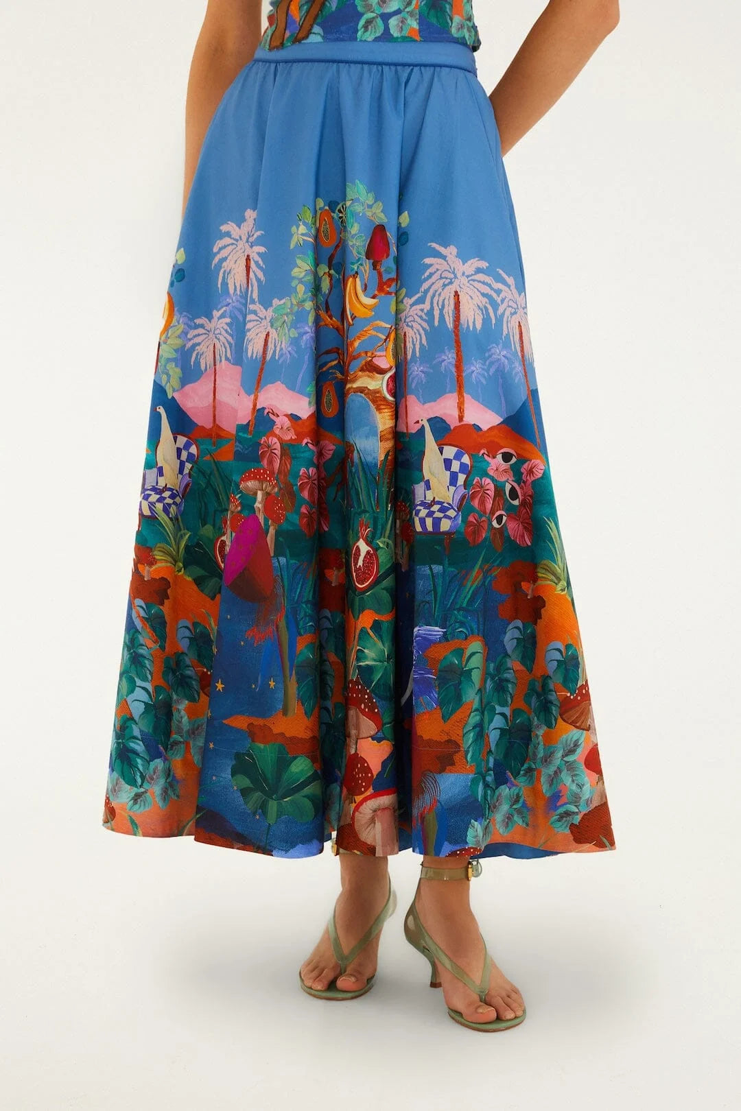 Farm Rio Multicolor Dream Landscape Organic Cotton Midi Skirt (Surplus - New)