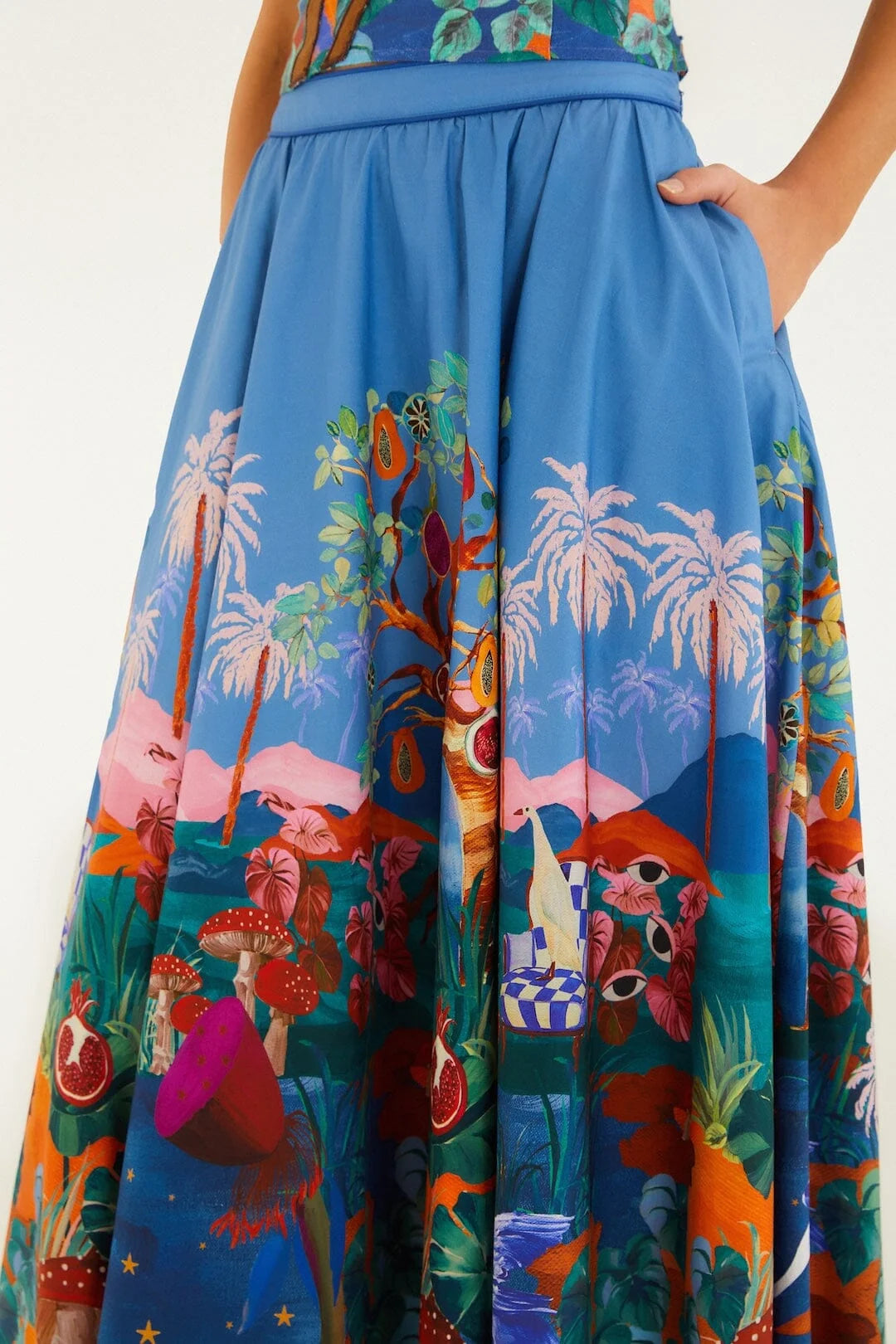 Farm Rio Multicolor Dream Landscape Organic Cotton Midi Skirt (Surplus - New)