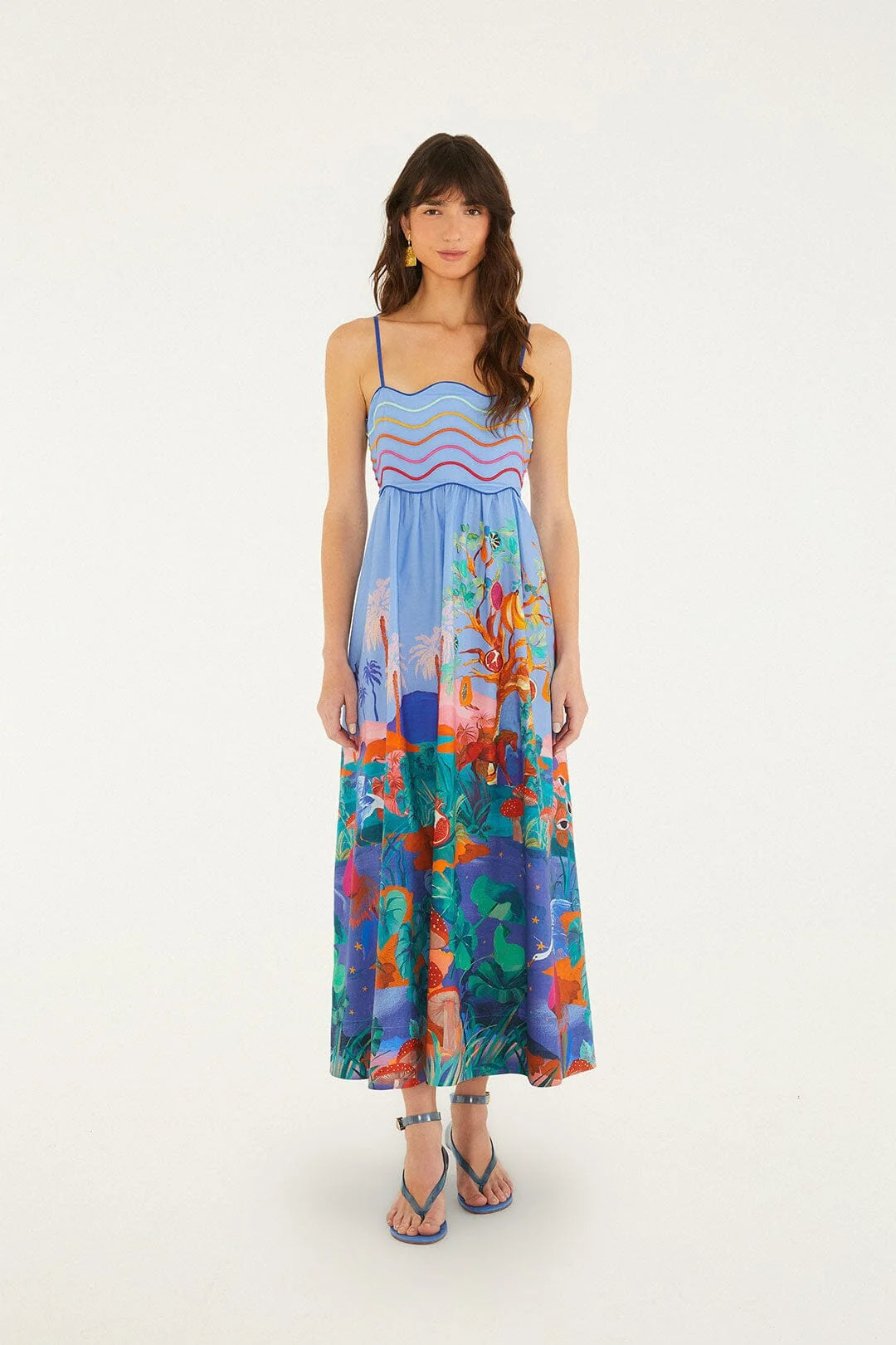 Farm Rio Multicolor Dream Landscape Organic Cotton Sleeveless Maxi Dress (Surplus - New)