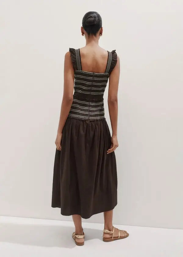 ME+EM Cotton Poplin Contrast Stitch Midi Dress in Summer Chocolate (Surplus - New)