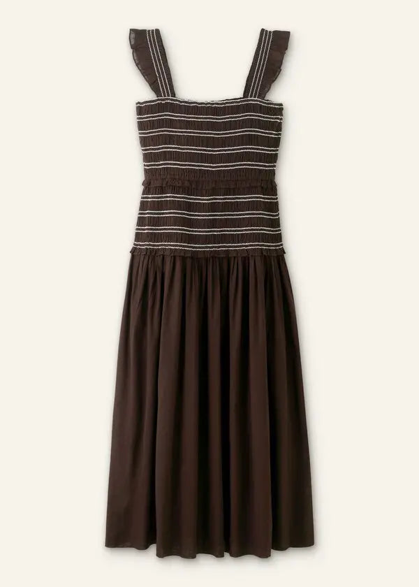 ME+EM Cotton Poplin Contrast Stitch Midi Dress in Summer Chocolate (Surplus - New)