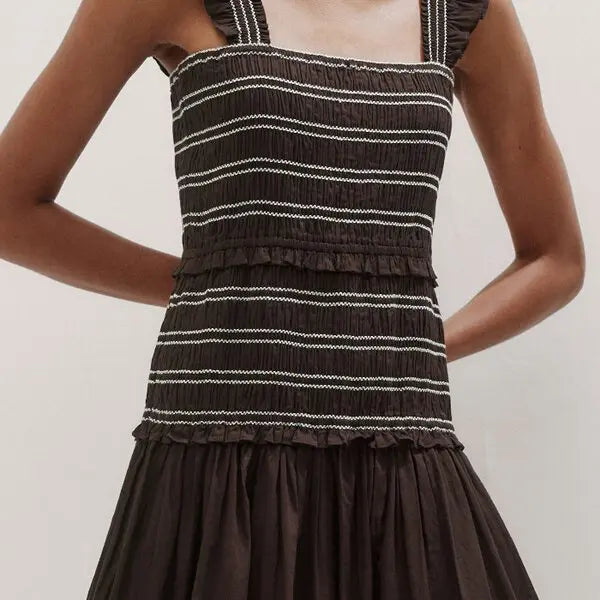 ME+EM Cotton Poplin Contrast Stitch Midi Dress in Summer Chocolate (Surplus - New)