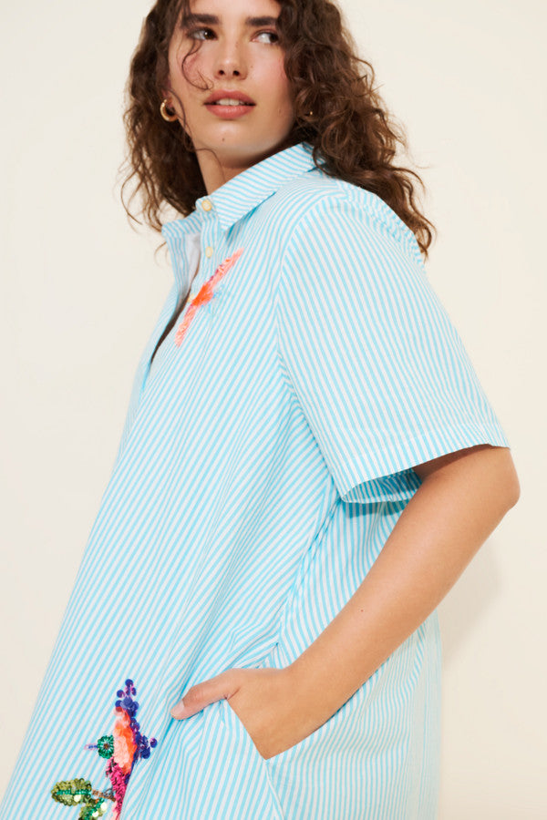 The Pollie Short-Sleeve Swing Tunic Mini Dress: Embroidered Edition (Surplus - New)