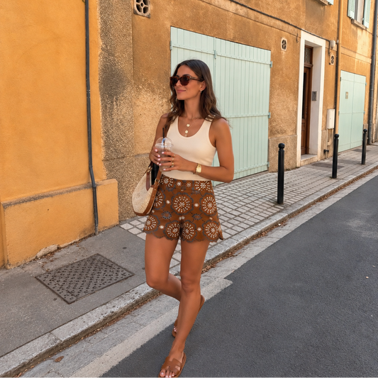Veronica Beard Allen Linen Eyelet Shorts in Light Brown (Surplus - New)