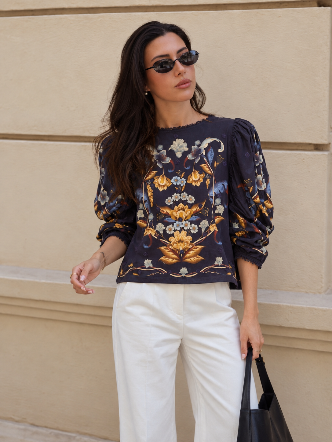 Farm Rio Golden Nature 3D Flower Puff Sleeve Blouse (Surplus - New)