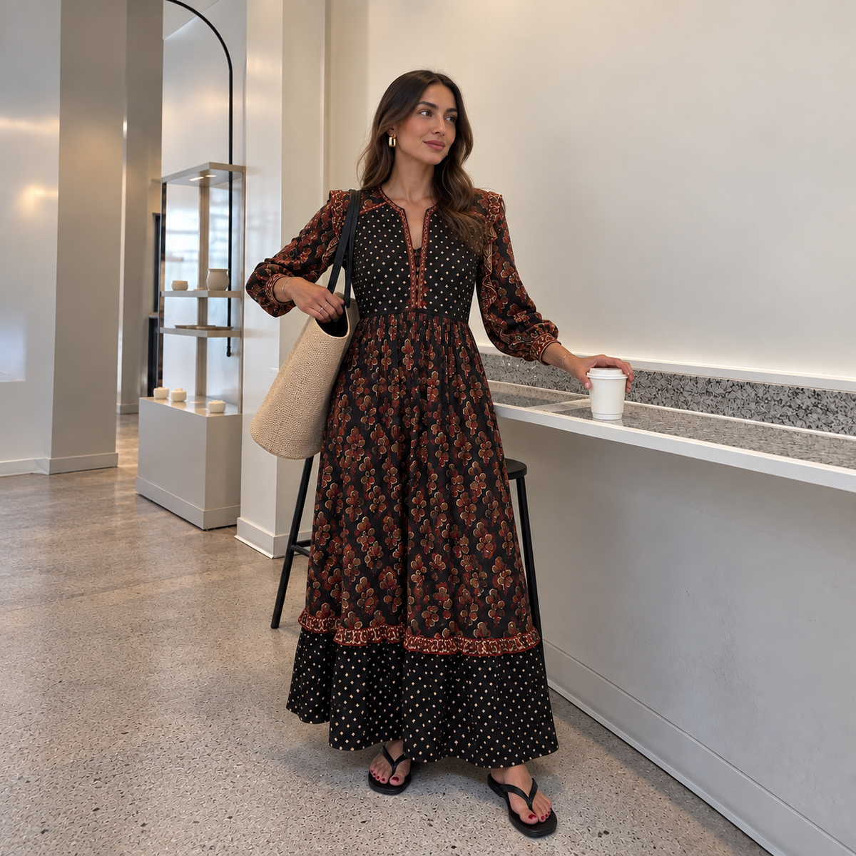 Maison Hotel Lily Dress in Black Coffee (Surplus - New)