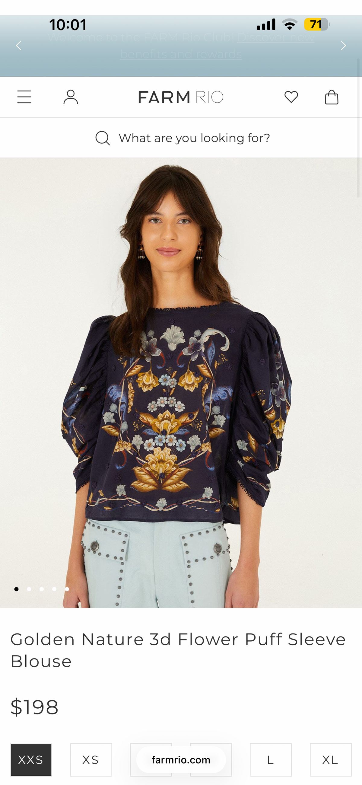 Farm Rio Golden Nature 3D Flower Puff Sleeve Blouse (Surplus - New)