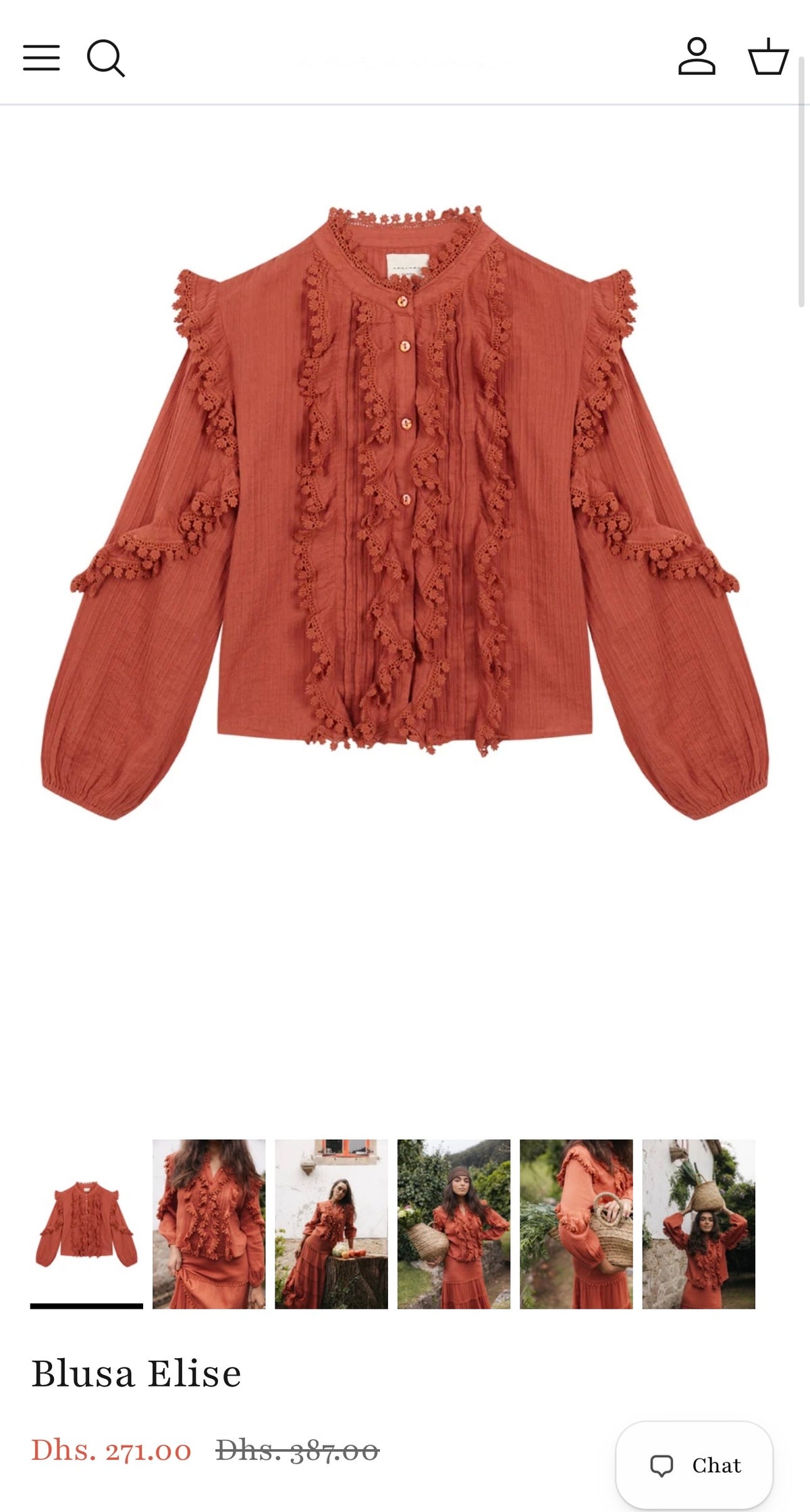 Nesines Elise Blouse Cotton Ruffle & Lace-Trim Blouse (Surplus New)