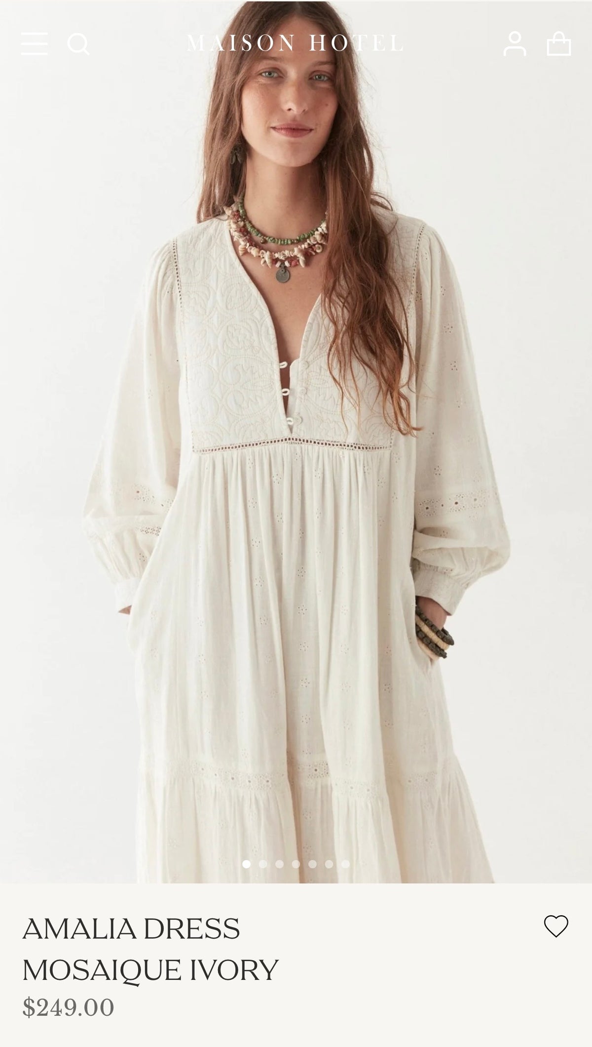 Maison Hotel Amalia Dress Mosaique Ivory, Cotton Embroidered Dress (Surplus - New)
