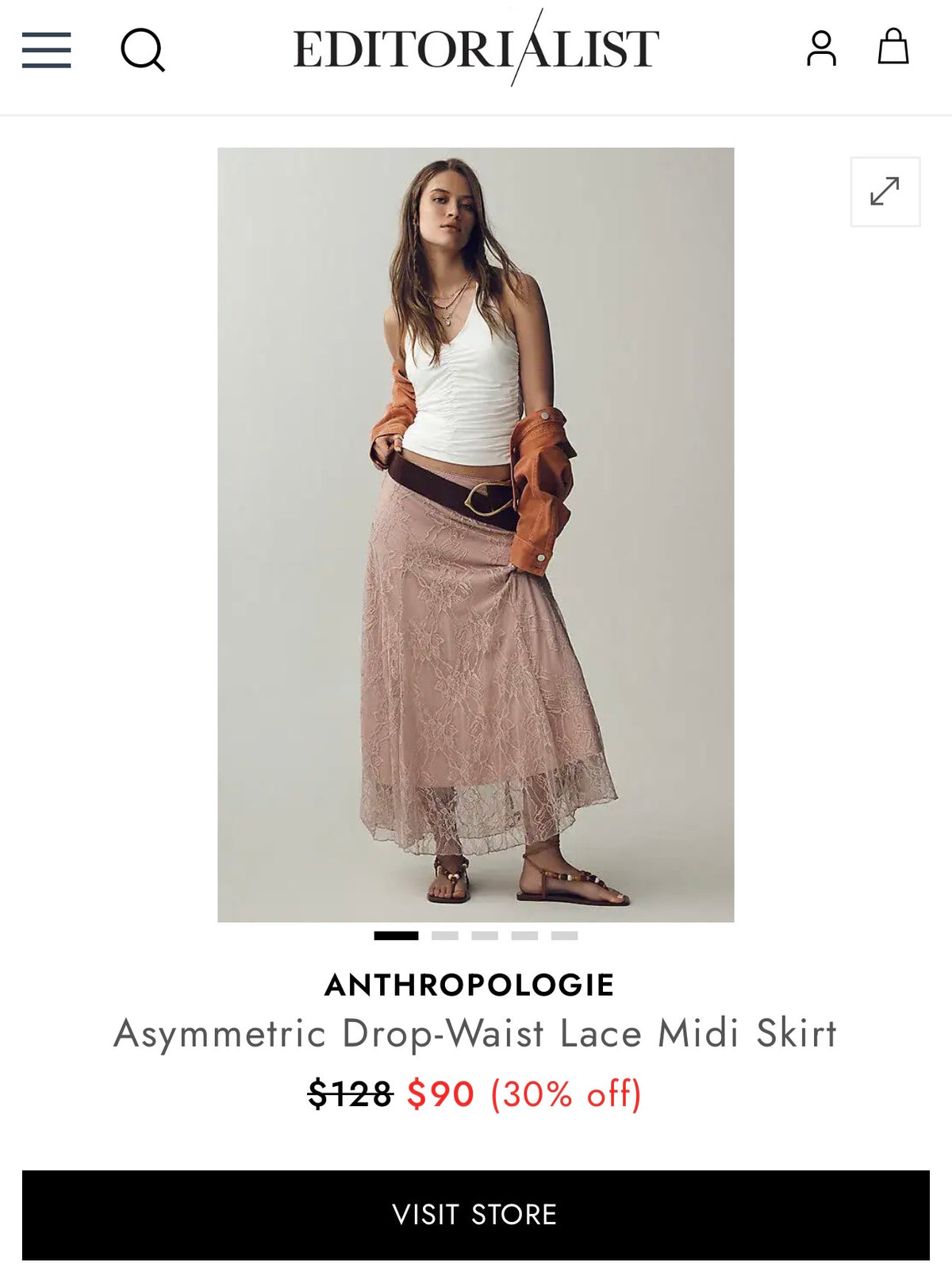 By Anthropologie Asymmetric Drop-Waist Lace Midi Skirt (Surplus - New)