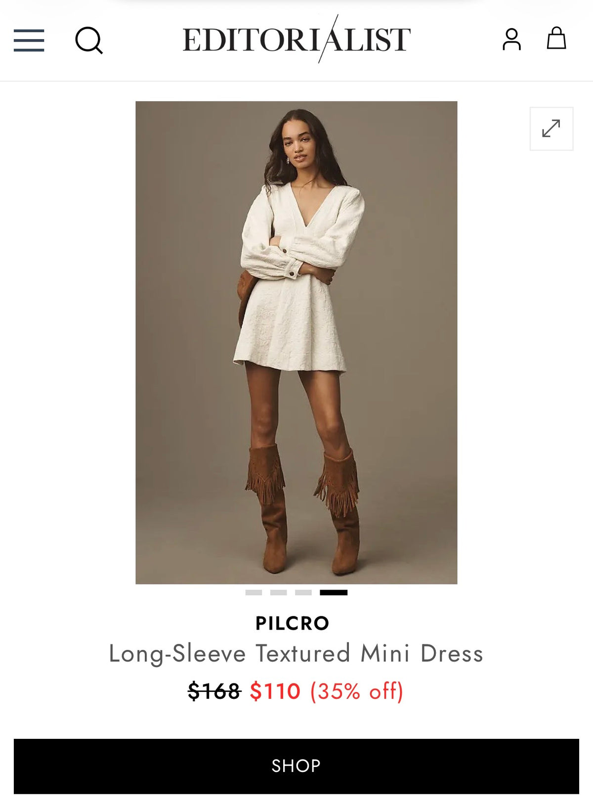 Pilcro by Anthropologie Long-Sleeve V-Neck Textured Mini Dress (Surplus - New)