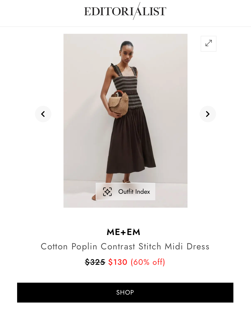 ME+EM Cotton Poplin Contrast Stitch Midi Dress in Summer Chocolate (Surplus - New)