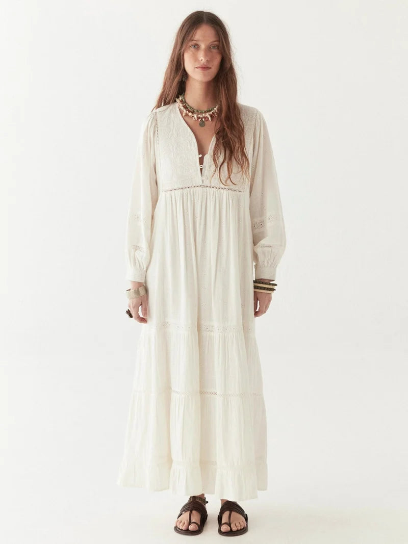 Maison Hotel Amalia Dress Mosaique Ivory, Cotton Embroidered Dress (Surplus - New)