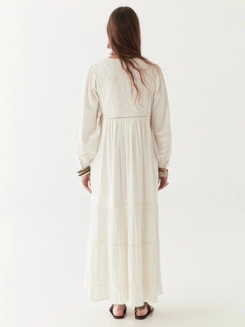 Maison Hotel Amalia Dress Mosaique Ivory, Cotton Embroidered Dress (Surplus - New)