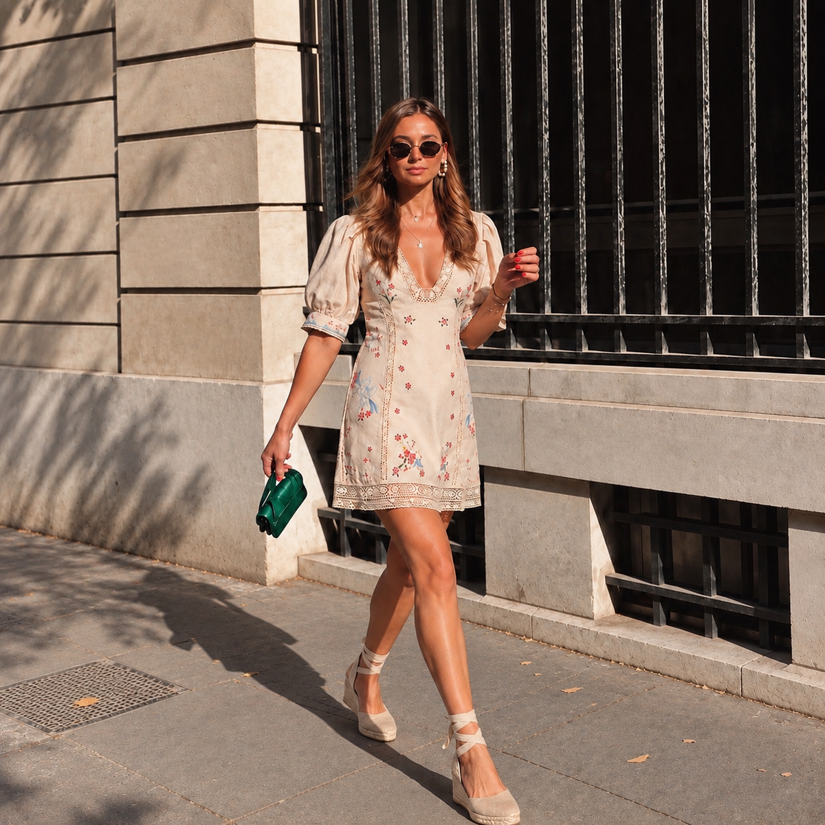 By Anthropologie Linen Blend Puff-Sleeve V-Neck Mini Dress (Surplus - New)