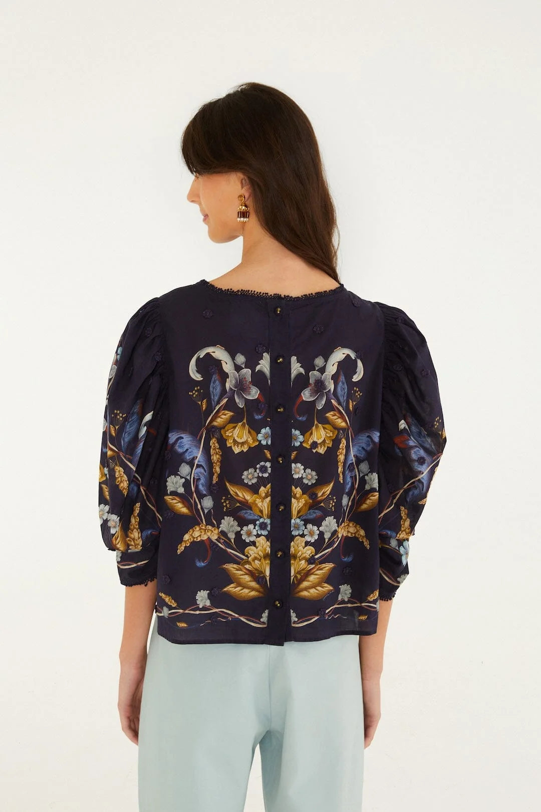 Farm Rio Golden Nature 3D Flower Puff Sleeve Blouse (Surplus - New)