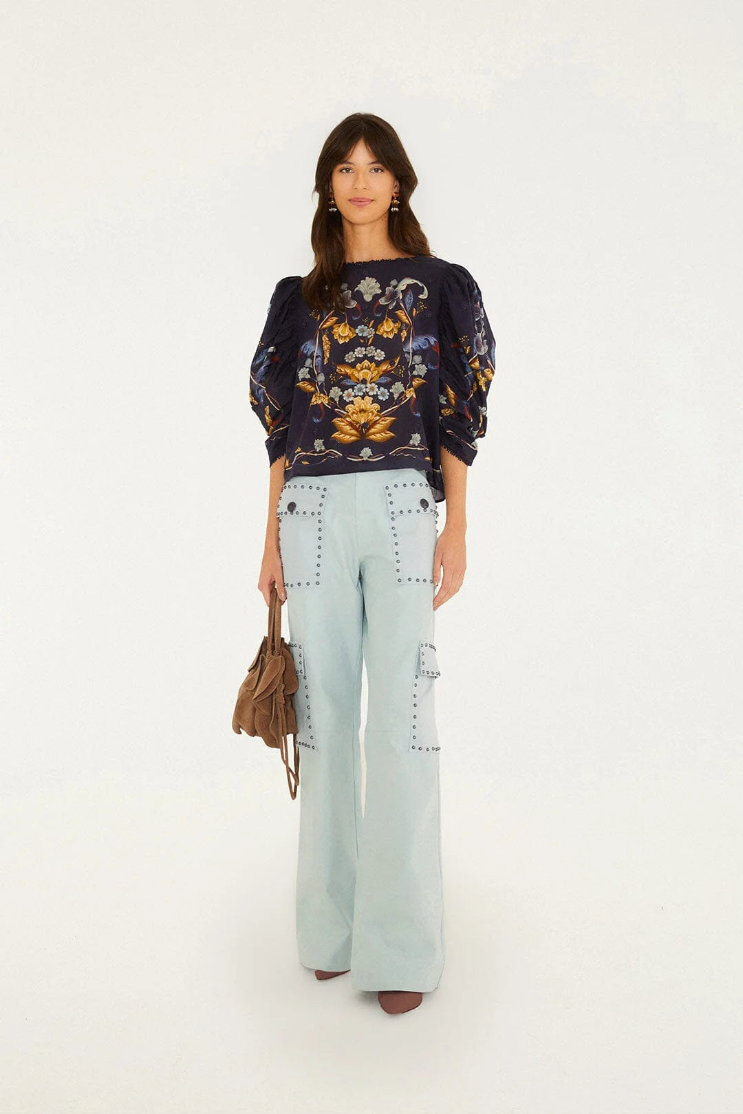 Farm Rio Golden Nature 3D Flower Puff Sleeve Blouse (Surplus - New)