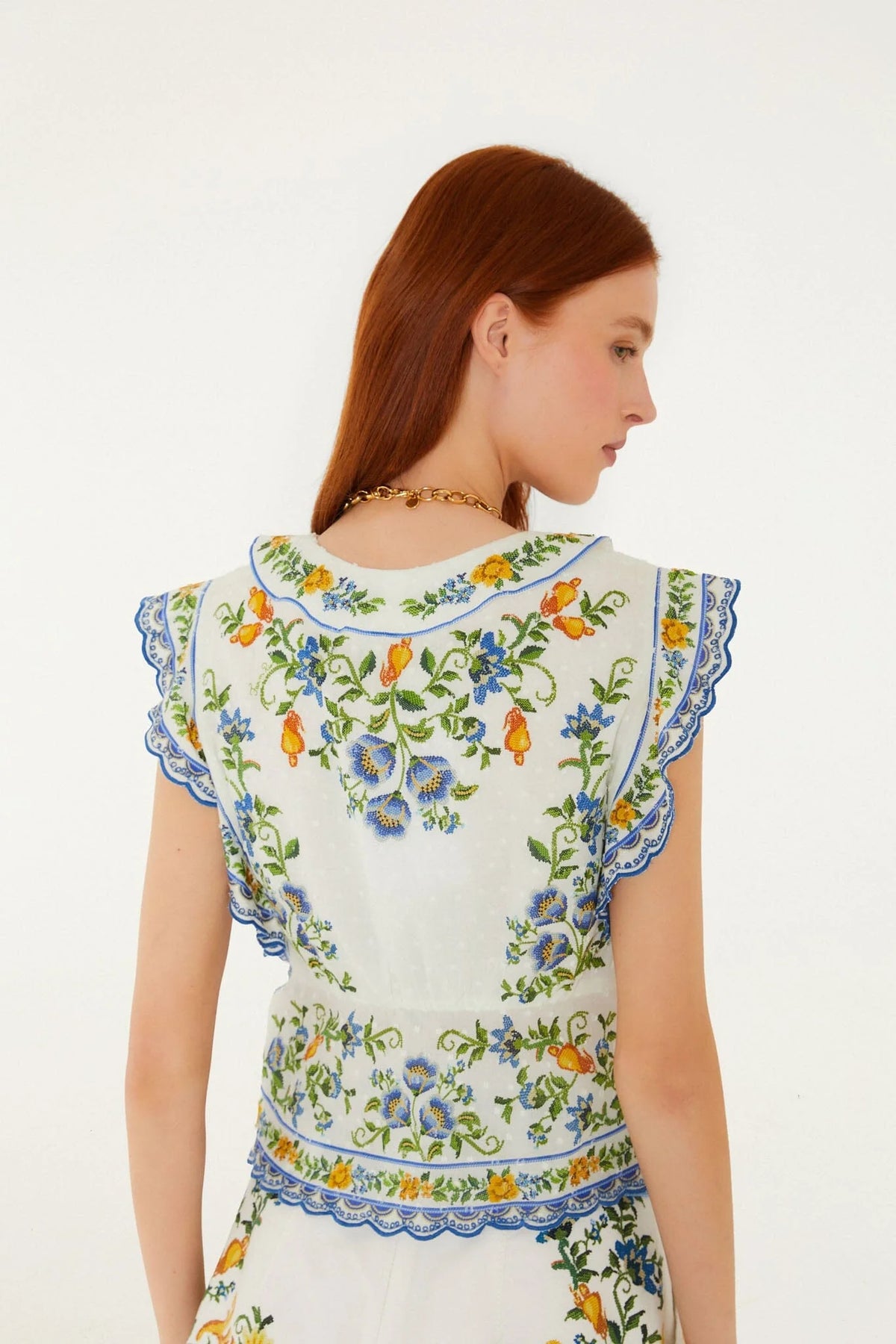 Farm Rio Off-White Emily Floral Tapestry Drawstring Blouse (Surplus - New)