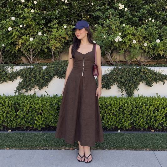 Free People Free-est Holland Stretch Linen Midi Dress in Fudge (Surplus - New)