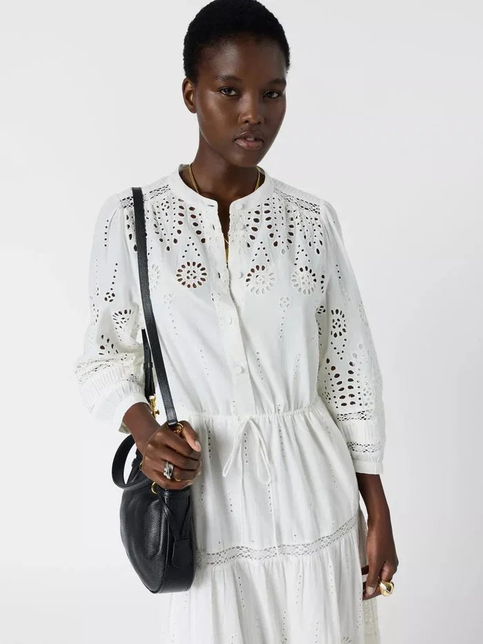 Gerard Darel Rhonie Cutwork Tiered Maxi Dress in Cream (Surplus - New)