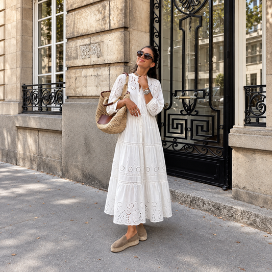 Gerard Darel Rhonie Cutwork Tiered Maxi Dress in Cream (Surplus - New)