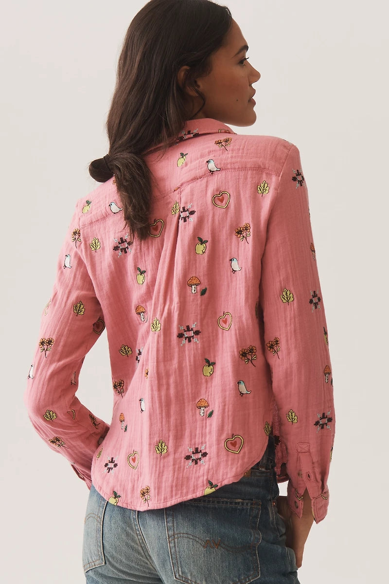 Anthropologie The Tabby Embroidered Icon Button-down Shirt by Pilcro (Surplus - New)