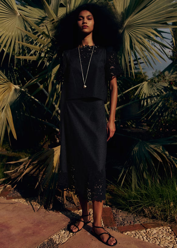 Sezane Black Top with Embroidery (Surplus - New)