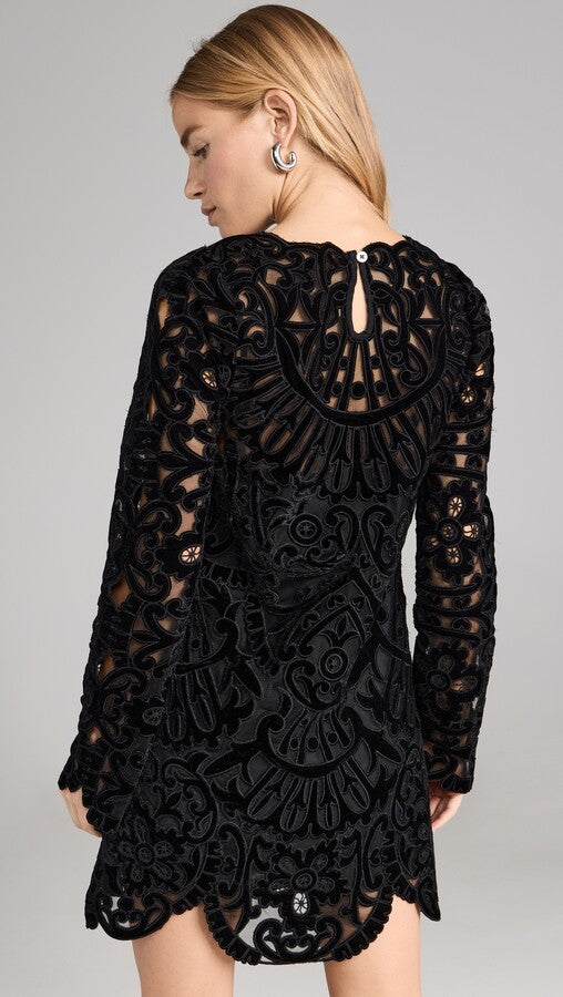 Sea New York Dana Embroidery Velvet Long Sleeve Dress - Black Slip Not Included (Surplus - New)